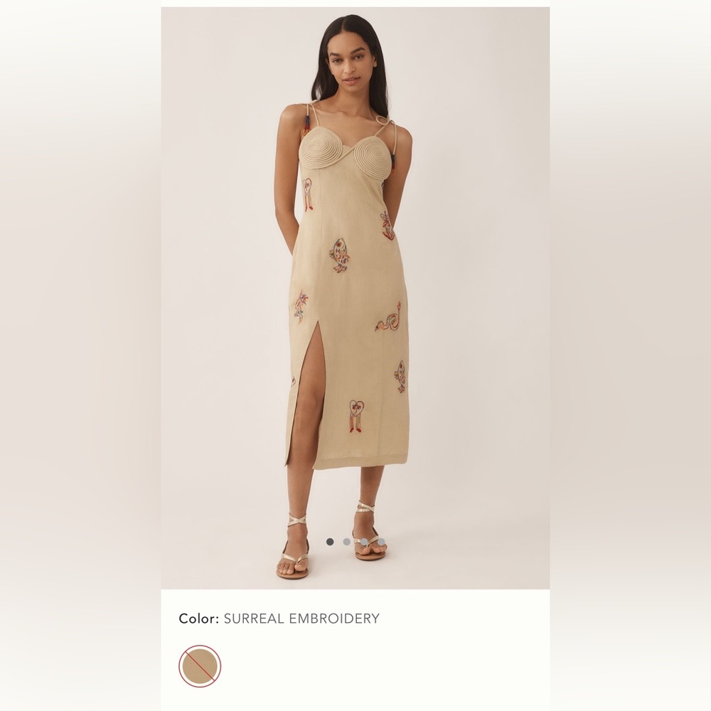 FARM Rio x Anthropologie embroidered linen blend dress sz M